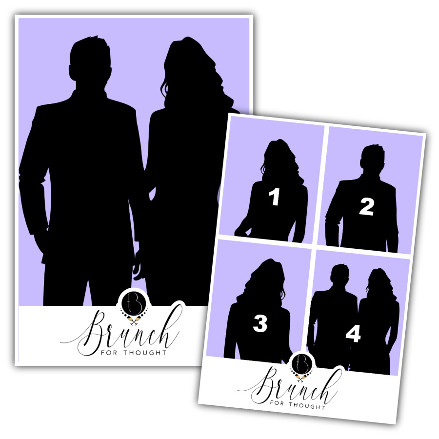 2 photo frames for your guests to choose from, featuring your logo. Frames for 1 or 4 photos, portrait format. (Logo supplied by you)