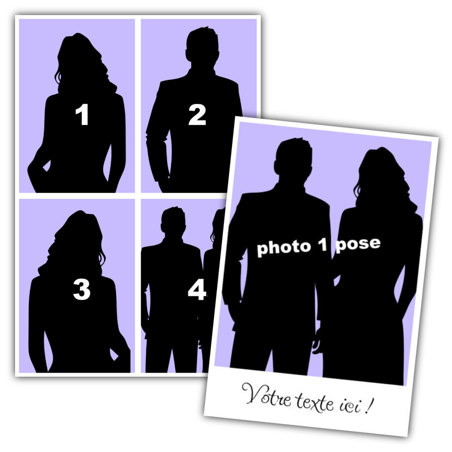 2 photo frames for your guests to choose from, with or without text. Frames for 1 or 4 photos, portrait format. Text on 1 or 2 lines, choice of font: https://fonts.google.com/